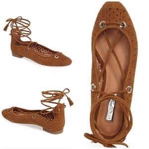  Almond-Toe Lace-Up Leather Flats, new in box